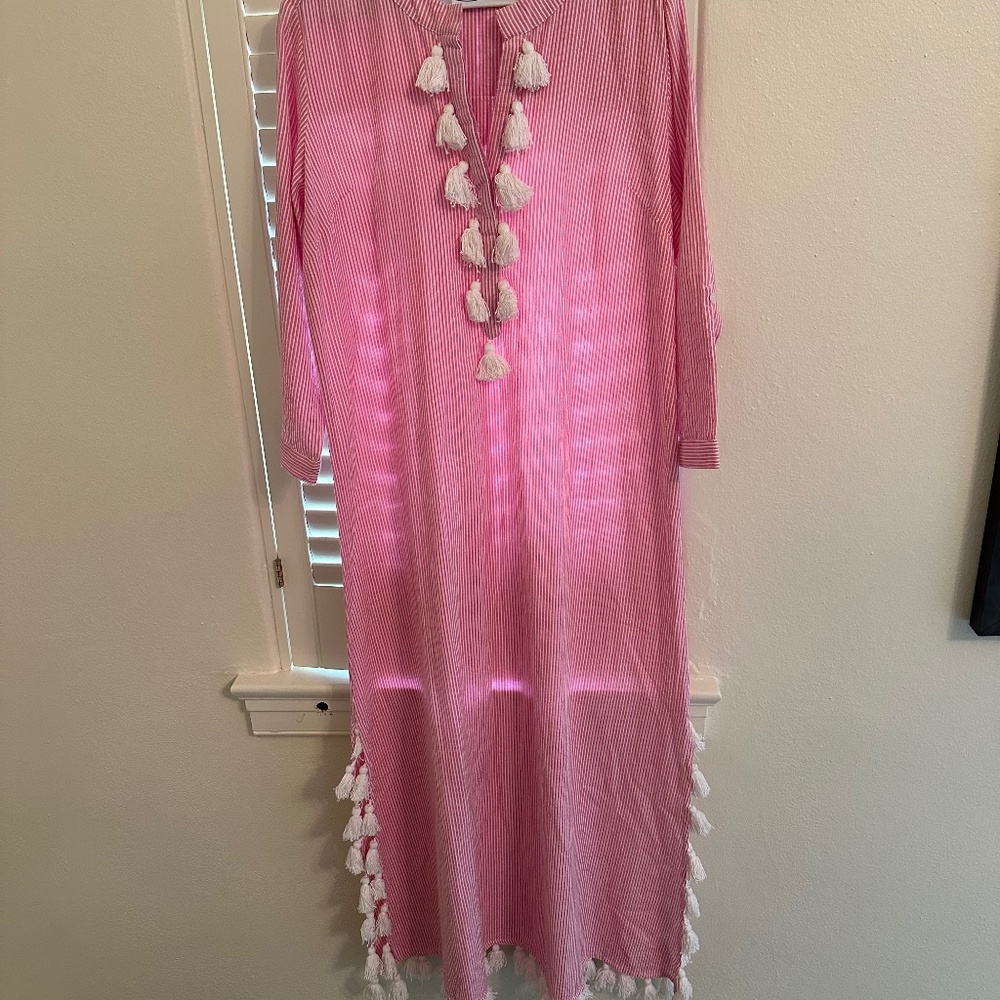 Pink and white stripe cotton kaftan